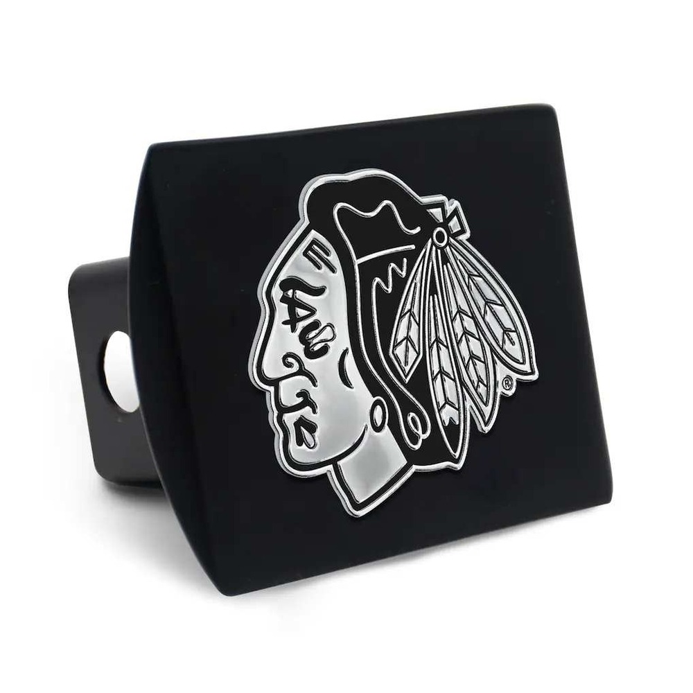 Chicago Blackhawks NHL Matte Black Chrome Metal 2 Inch Trailer Hitch Cover